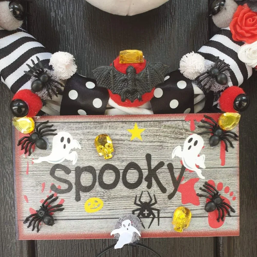 Halloween Wreath Hanger Wall Spooky Bat Decor Jack Skellington Door Hanger Sign